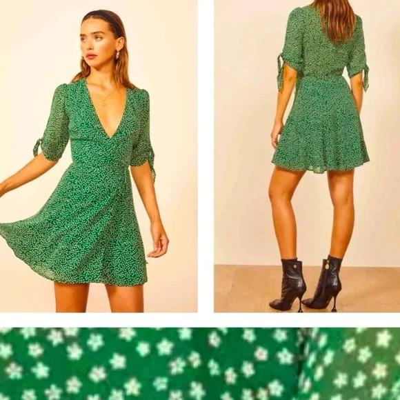 Reformation SAMMY Green Floral Mini Dress